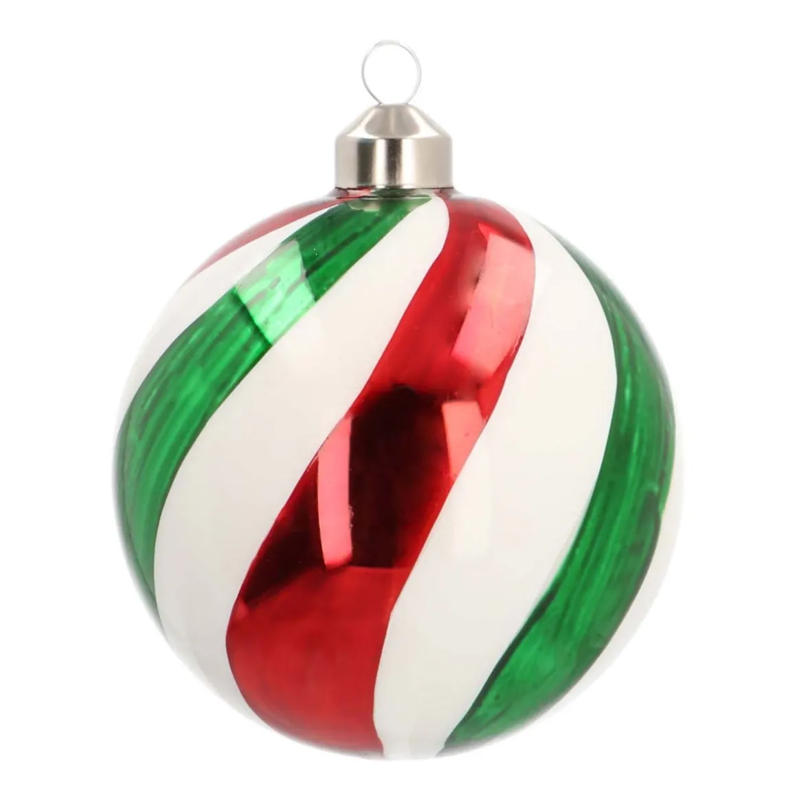 Glass Bauble Swirl | Red White Green | 10 Cm