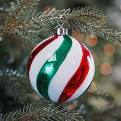 Glass Bauble Swirl | Red White Green | 10 Cm