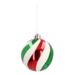Glass Bauble Swirl | Red White Green | 10 Cm