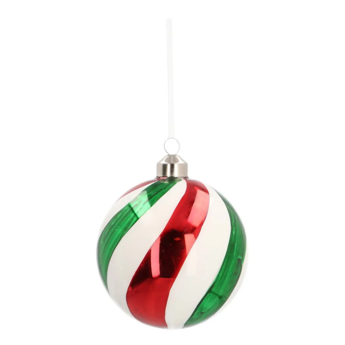 Glass Bauble Swirl | Red White Green | 10 Cm