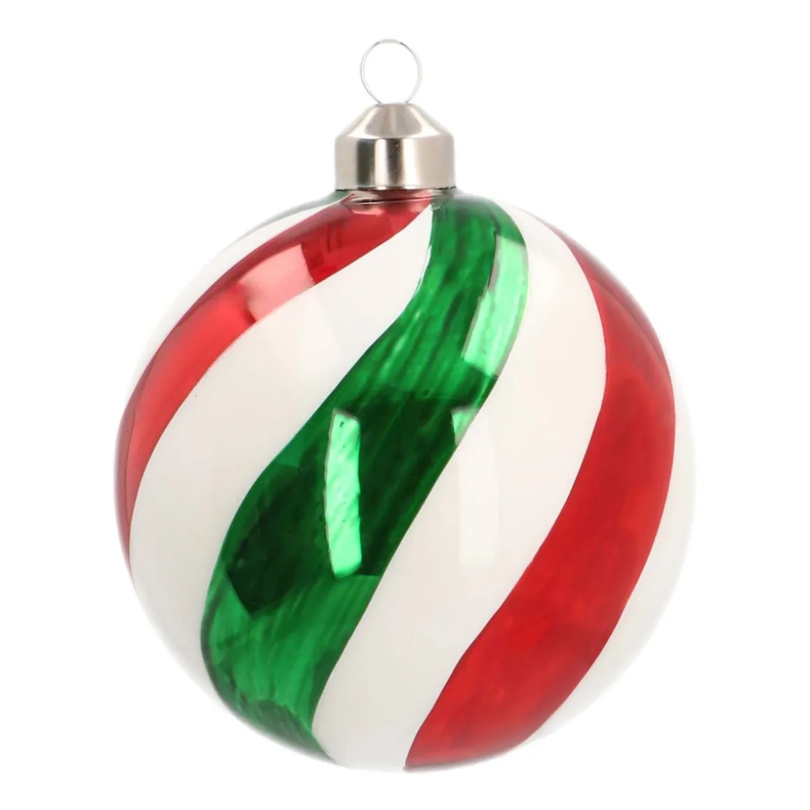 Glass Bauble Swirl | Red White Green | 10 Cm