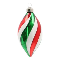 Glass Bauble Swirl Drop | Red White Green | 14 Cm