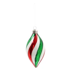 Glass Bauble Swirl Drop | Red White Green | 14 Cm