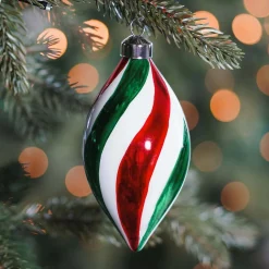 Glass Bauble Swirl Drop | Red White Green | 14 Cm