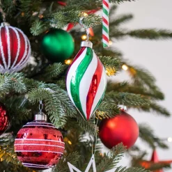 Glass Bauble Swirl Drop | Red White Green | 14 Cm