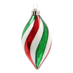 Glass Bauble Swirl Drop | Red White Green | 14 Cm