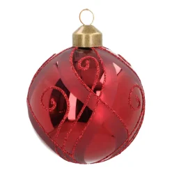Glass Bauble With Decor | Dark Red | 8 Cm