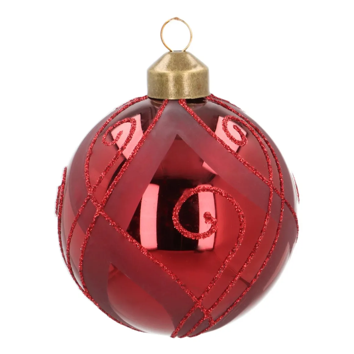 Glass Bauble With Decor | Dark Red | 8 Cm