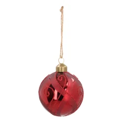 Glass Bauble With Decor | Dark Red | 8 Cm
