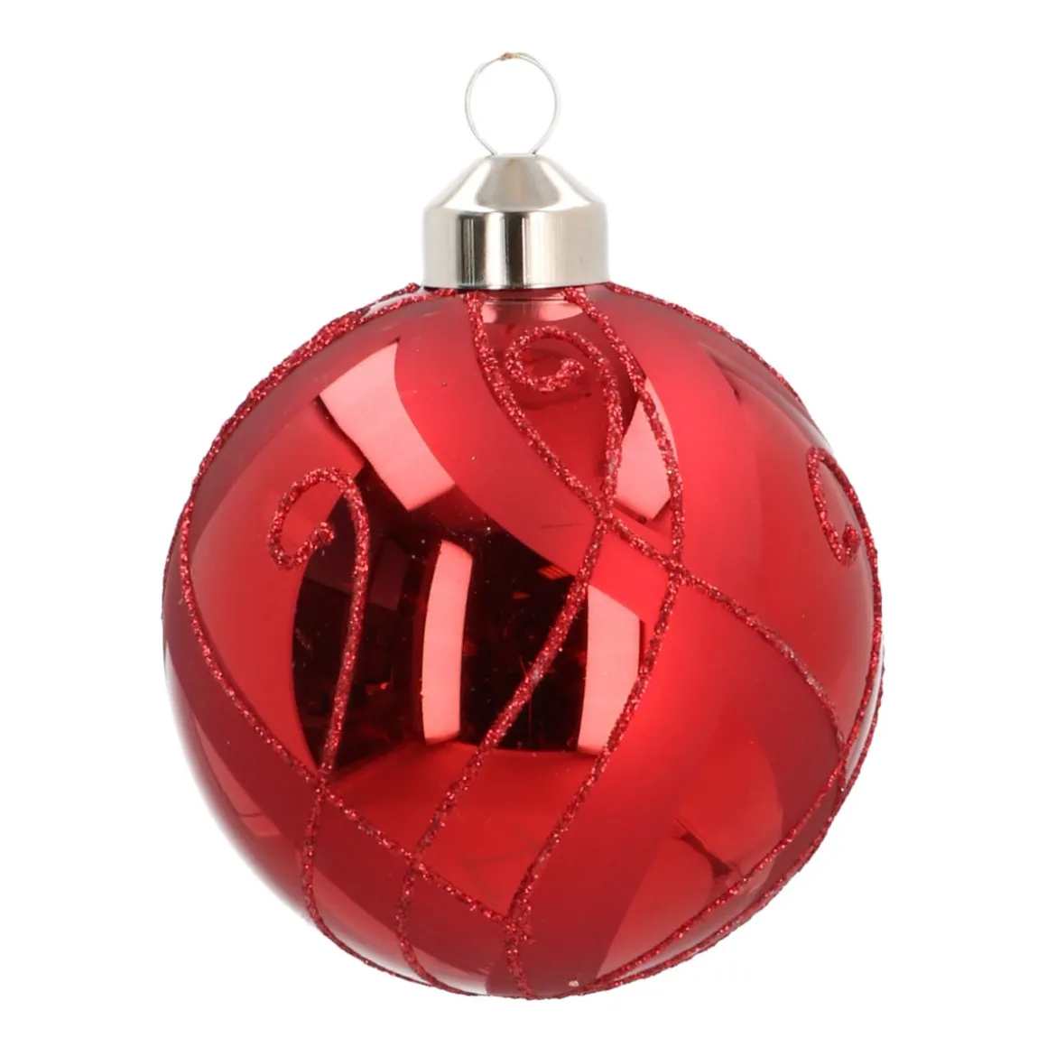 Glass Bauble With Decor | Red | 8 Cm