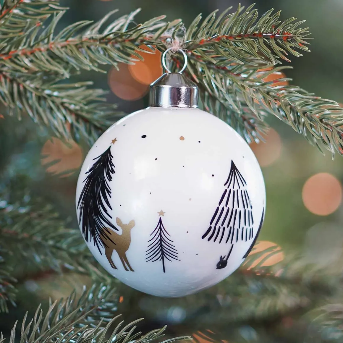 Glass Bauble With Fir Print Tannen-Print | White | 8 Cm