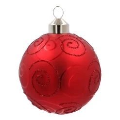 Glass Bauble With Ornamentation | Red | 8 Cm