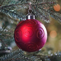 Glass Bauble With Ornamentation | Red | 8 Cm