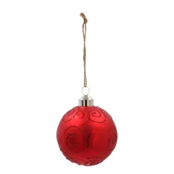 Glass Bauble With Ornamentation | Red | 8 Cm