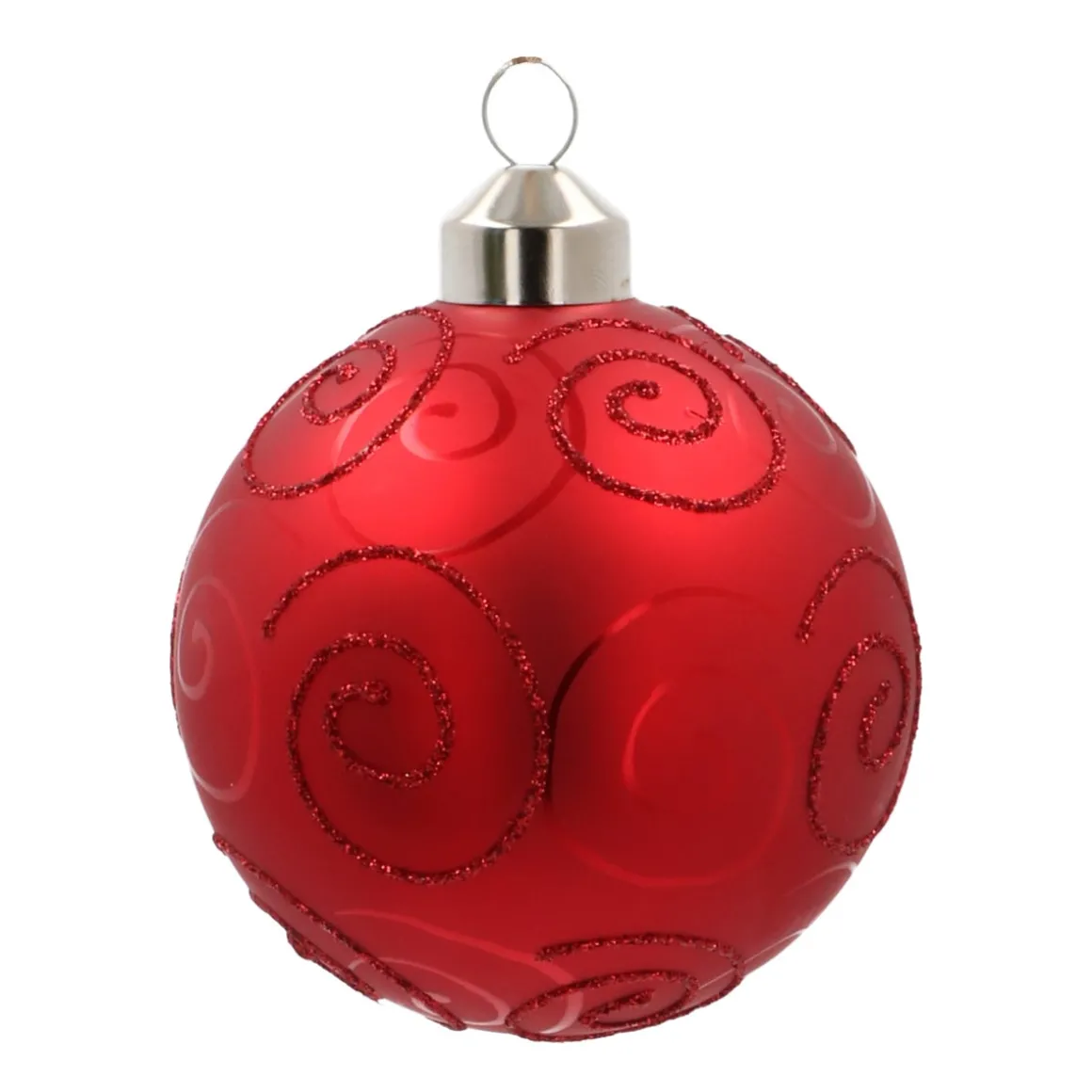 Glass Bauble With Ornamentation | Red | 8 Cm