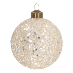 Glass Bauble With Stars | Champagne | 8 Cm