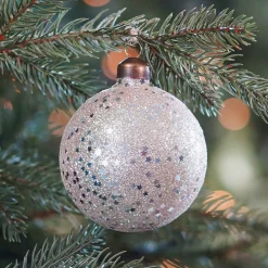 Glass Bauble With Stars | Champagne | 8 Cm