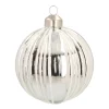 Glass Bauble With Stripes | White | 8 Cm