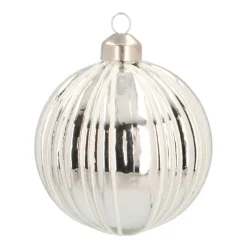 Glass Bauble With Stripes | White | 8 Cm