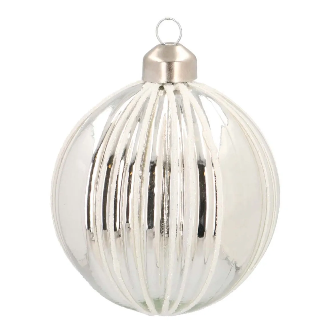 Glass Bauble With Stripes | White | 8 Cm