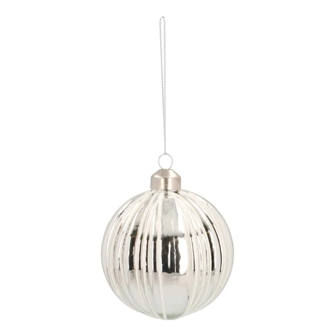 Glass Bauble With Stripes | White | 8 Cm