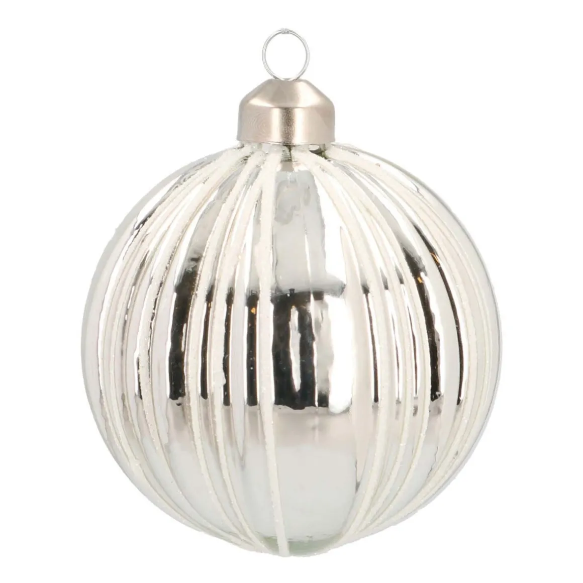 Glass Bauble With Stripes | White | 8 Cm