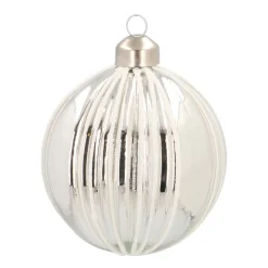 Glass Bauble With Stripes | White | 8 Cm
