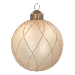 Glass Bauble With Stripes | Light Gold | 8 Cm