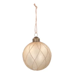 Glass Bauble With Stripes | Light Gold | 8 Cm