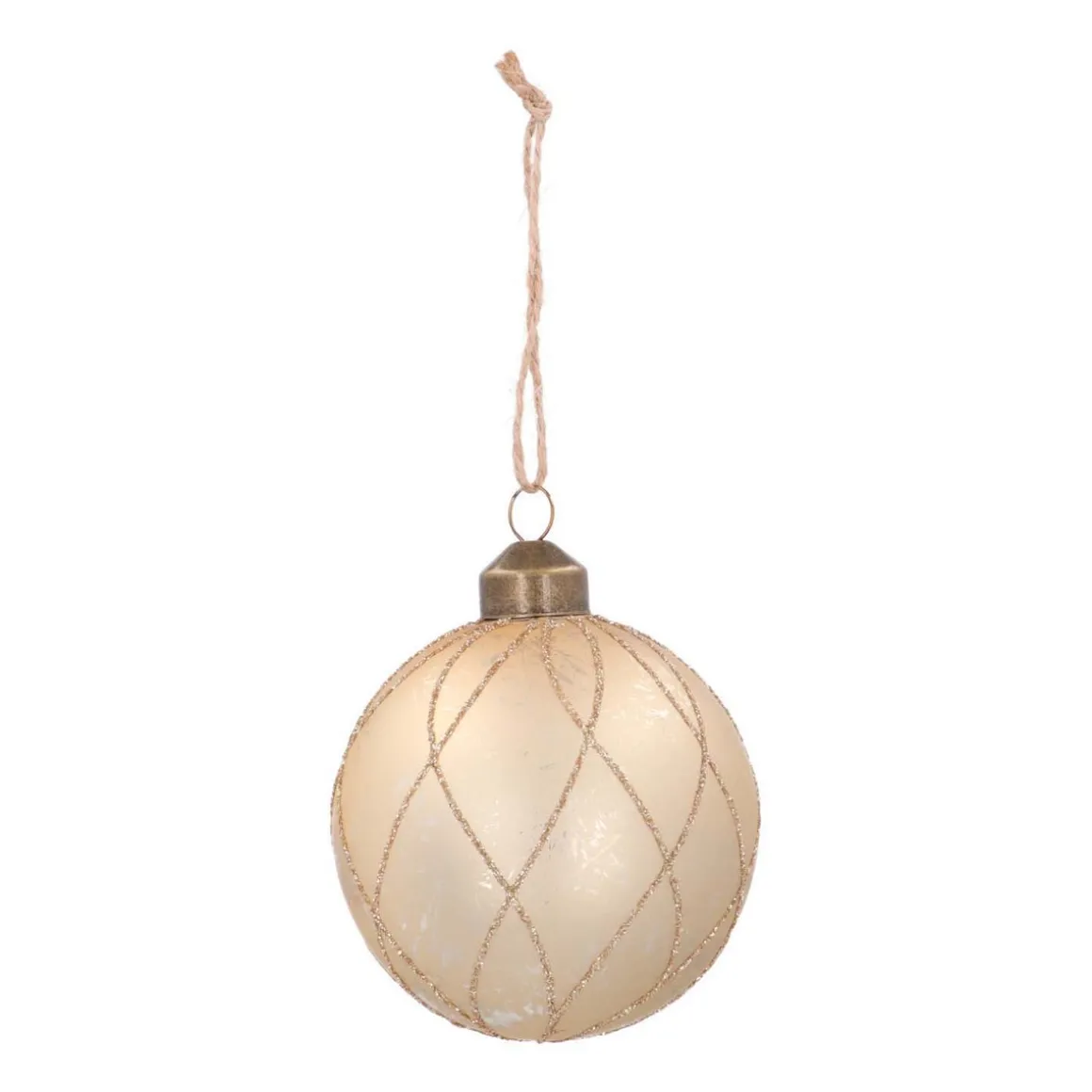Glass Bauble With Stripes | Light Gold | 8 Cm