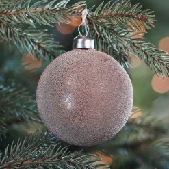 Glass Bauble With Taupe Pearl Cover | 8 Cm