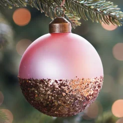 Glass Christmas Bauble | Glitter Dip | 8cm | Soft Pink