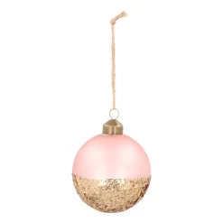 Glass Christmas Bauble | Glitter Dip | 8cm | Soft Pink