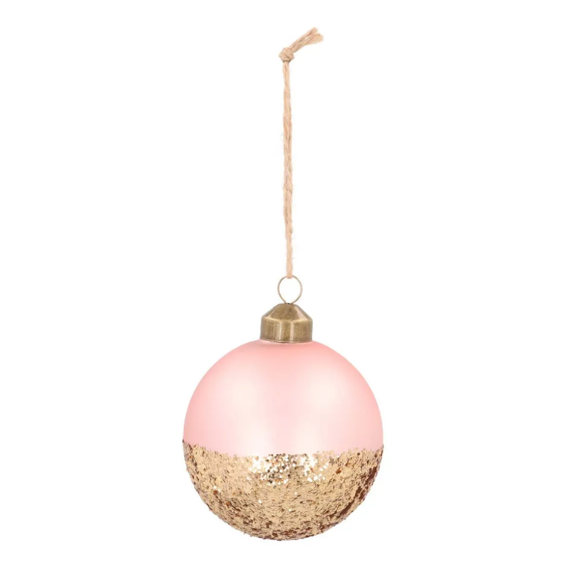 Glass Christmas Bauble | Glitter Dip | 8cm | Soft Pink