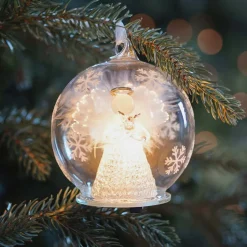 Glass Christmas Bauble LED Angel With Dove 10cm