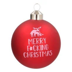 Glass Christmas Bauble Merry F*cking Christmas 8 Cm Red