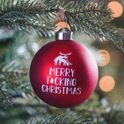 Glass Christmas Bauble Merry F*cking Christmas 8 Cm Red