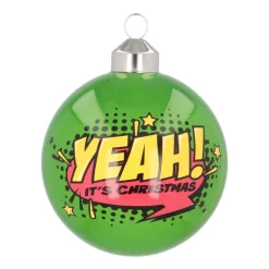 Glass Christmas Bauble "Yeah" | Glass | Green | 8 Cm