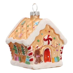 Glass Christmas Ornament Gingerbread House | Gold | 9 Cm