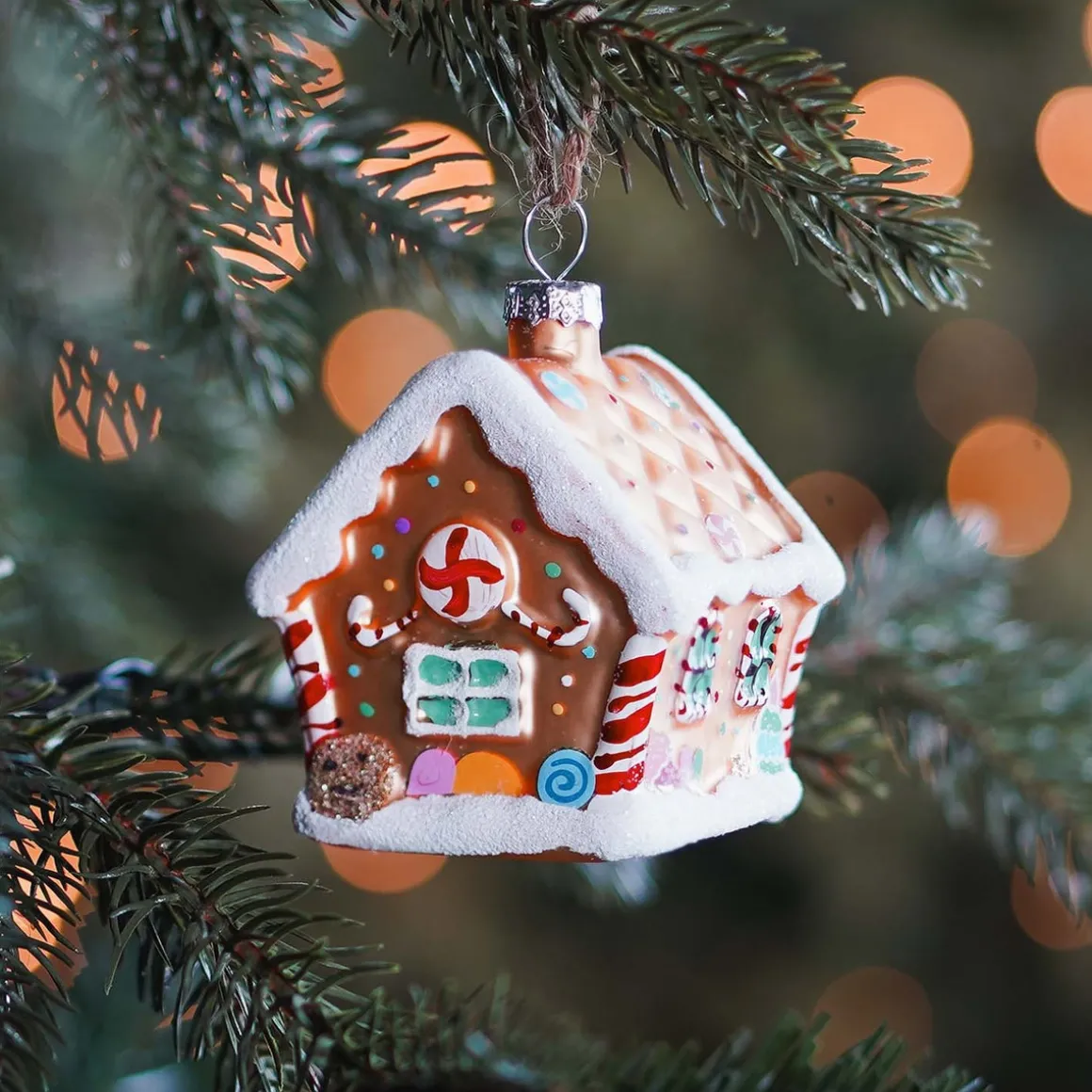 Glass Christmas Ornament Gingerbread House | Gold | 9 Cm