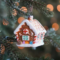 Glass Christmas Ornament Gingerbread House | Gold | 9 Cm