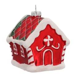 Glass Christmas Ornament Gingerbread House | Red | 9 Cm