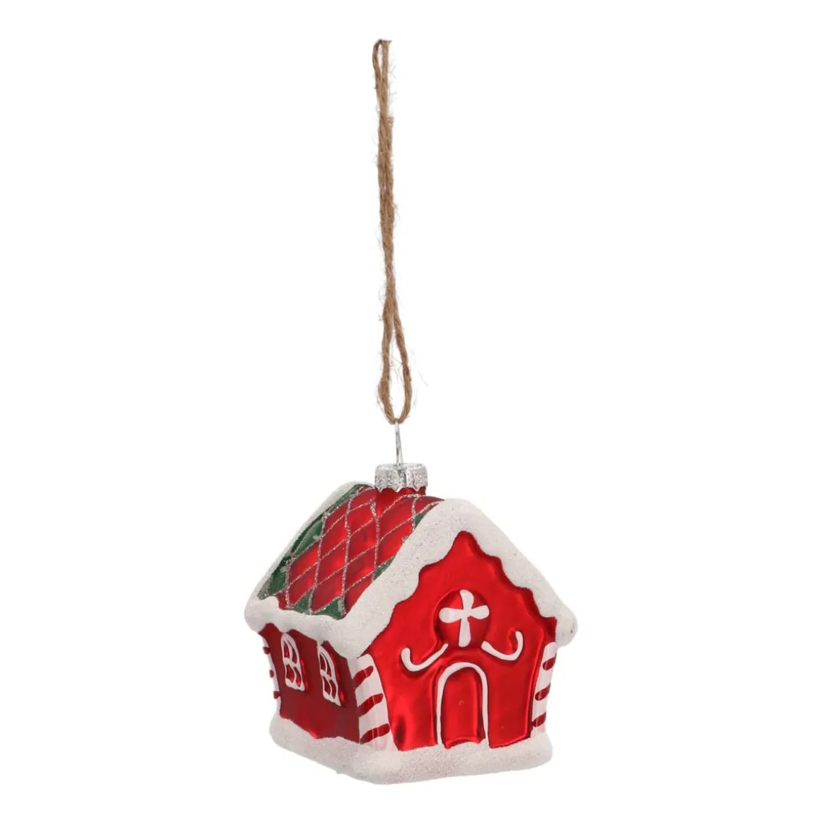 Glass Christmas Ornament Gingerbread House | Red | 9 Cm