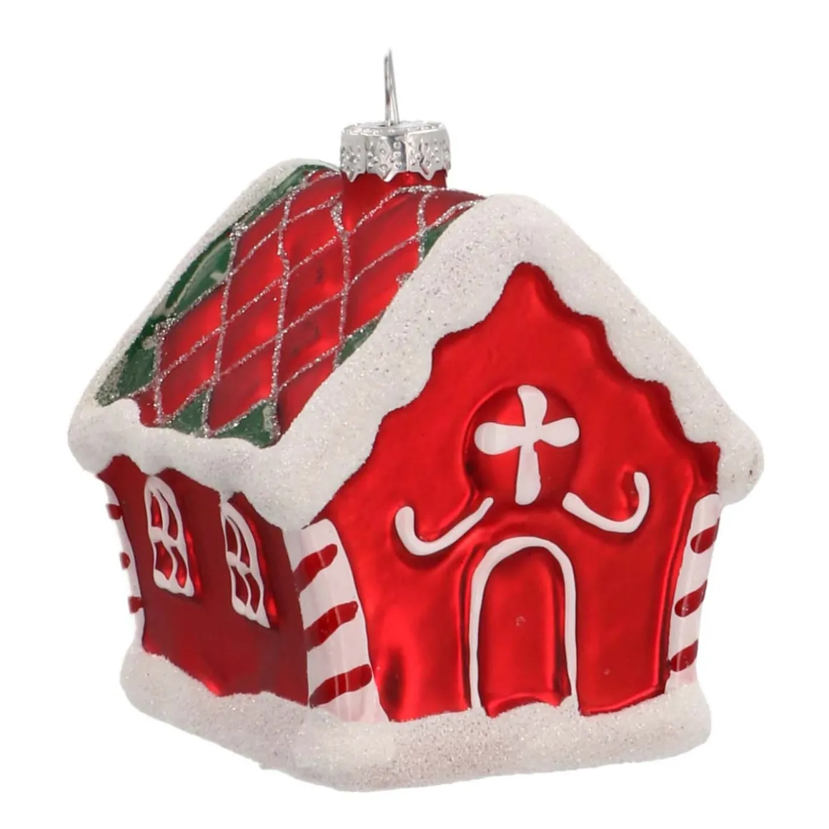 Glass Christmas Ornament Gingerbread House | Red | 9 Cm