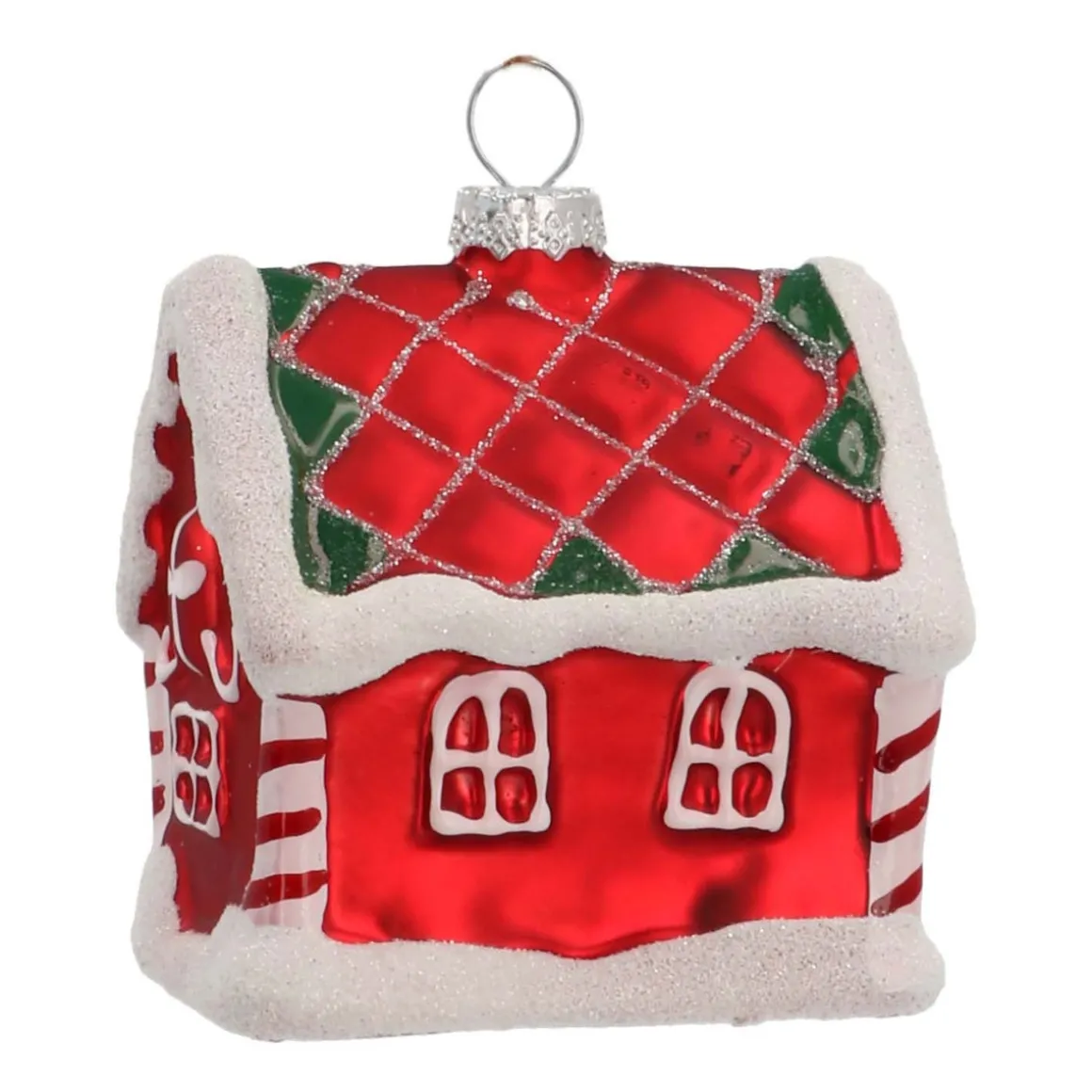 Glass Christmas Ornament Gingerbread House | Red | 9 Cm