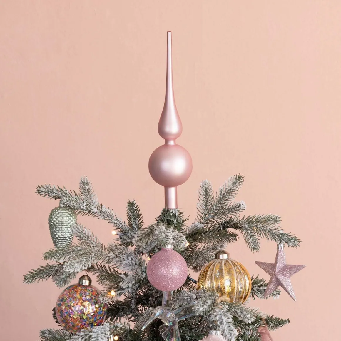 Glass Christmas Tree Topper, Matte Soft Pink, 27cm/10.5in