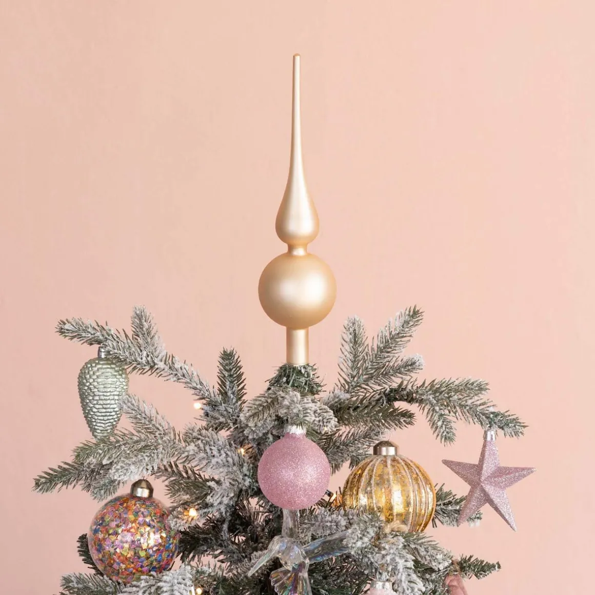 Glass Christmas Tree Topper, Matte Light Gold, 27cm/10.5in