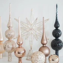 Glass Christmas Tree Topper, Matte Taupe, 27cm/10.5in