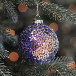 Glass 'Galaxy' Christmas Bauble With Glitters (Outside)