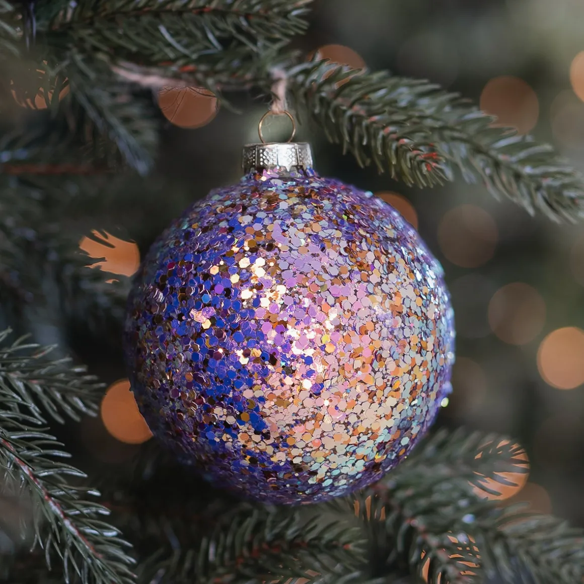 Glass 'Galaxy' Christmas Bauble With Glitters (Outside)